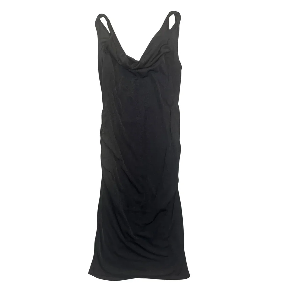Liz & Sara Women's‎ Black Ruched Side Sleeveless Cowl Neck Midi Dress Size Large